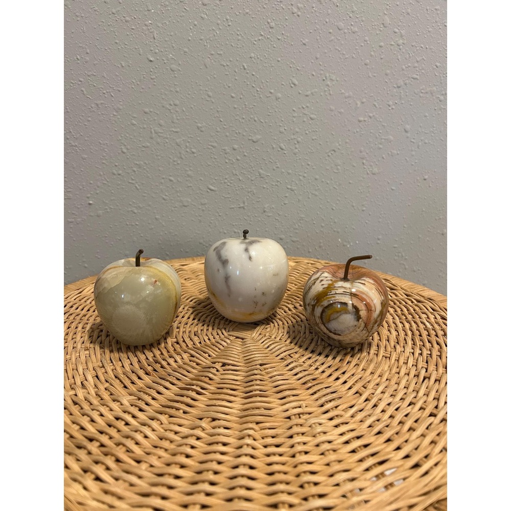 Vintage Mid Century Onyx Marble Apple Sculpture Set of 3 Paperweights Natura